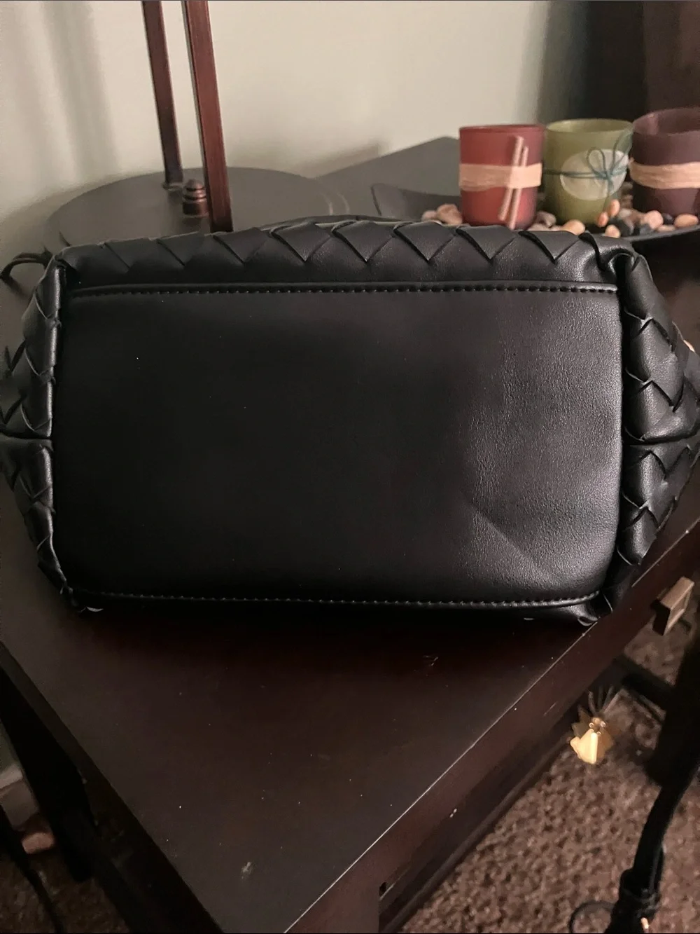 Urban Expressions Black Woven Crossbody Bag with Top Handles